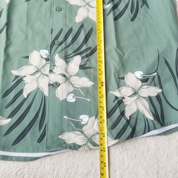 Hurley Shirt Men's M Green Floral Printed Utility Button Down Short Sleeve Beach - Picture 7 of 8